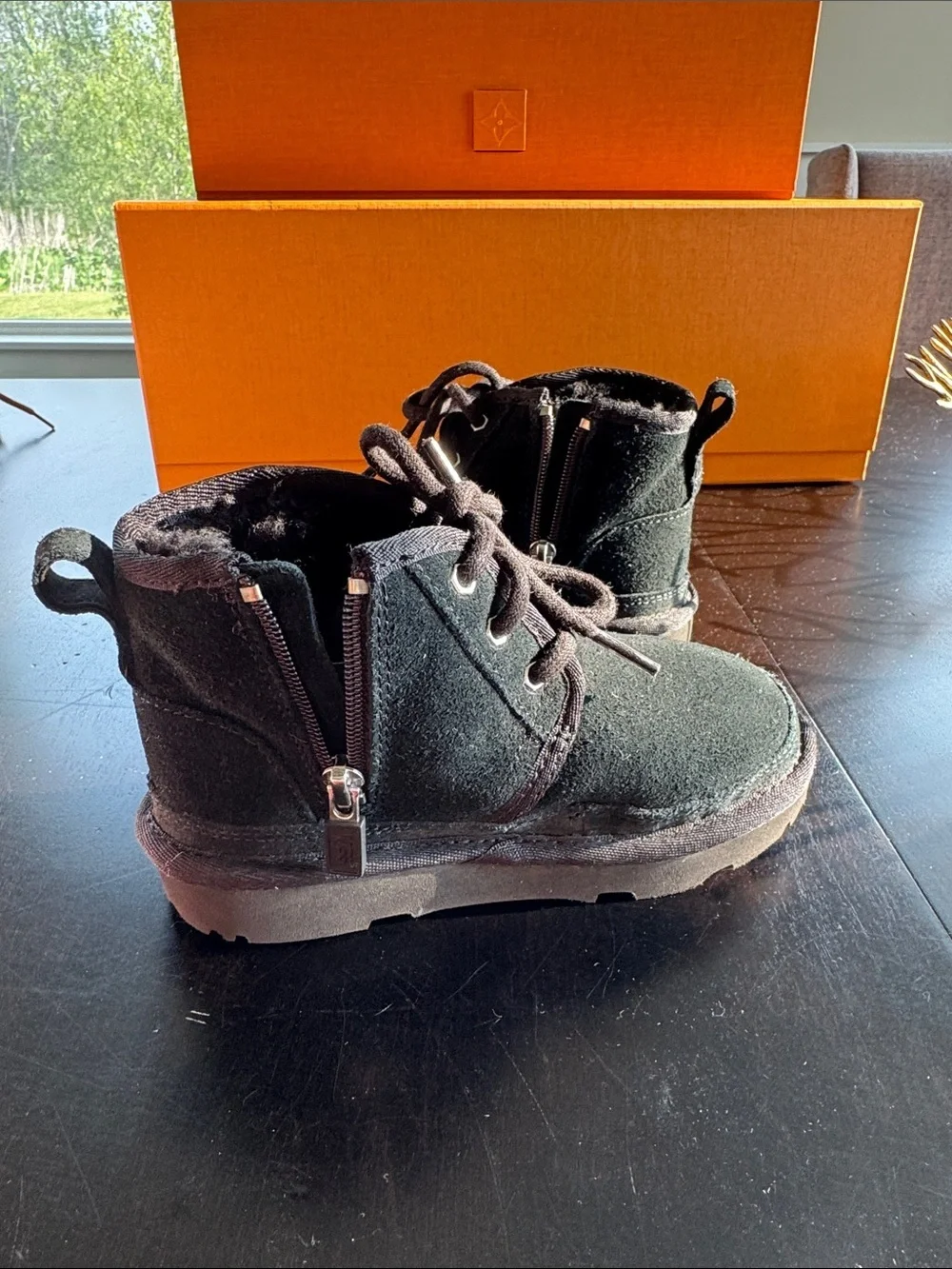 UGG Kids Black Suede Lace-Up Ankle Boots